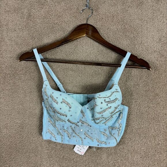 Windsor Bustier Bra Size Small‎ Light Blue Embellished Crystal Sequined Mesh NEW - Picture 1 of 10